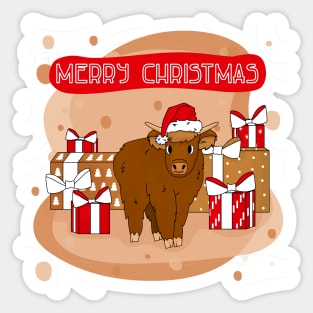 Highland cow and Merry Christmas wishes Sticker